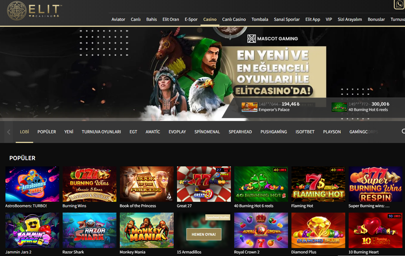 Elit Casino Ana Sayfası
